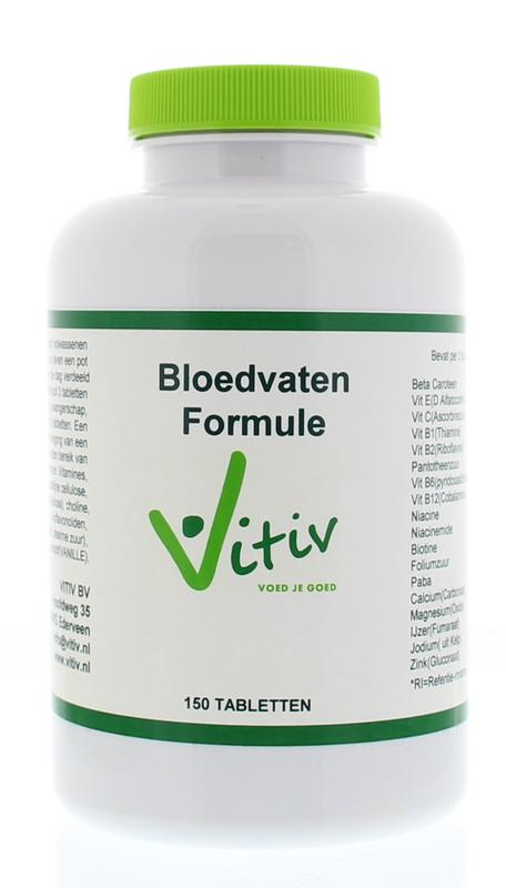 Vitiv Bloedvaten formule 150 tabletten, kruidenpreparaat, in blister pack with white and green packaging.