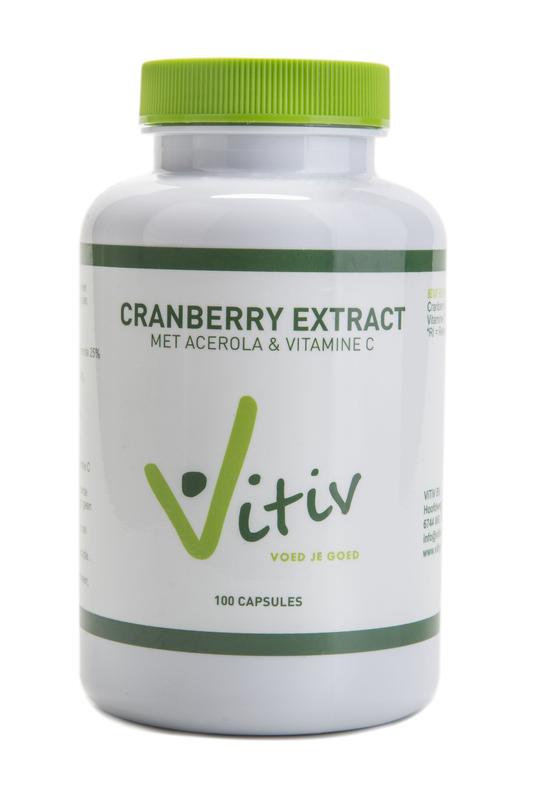 Vitiv Cranberry capsules in a bottle, herbal supplement, 100 capsules, natural cranberry supplement for wellness.