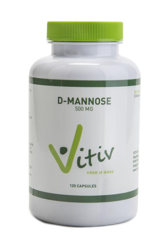 Vitiv D-Mannose 120 capsules in a bottle, herbal supplement for urinary health, from the Kruidenpreparaten brand.