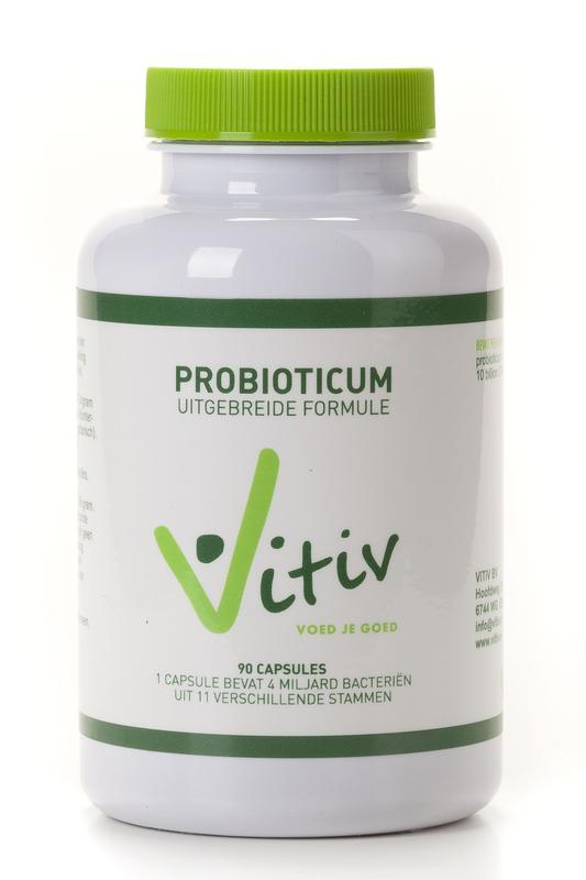 Vitiv Probioticum micro-organismen capsules in a bottle, dietary supplement for gut health and digestive support.