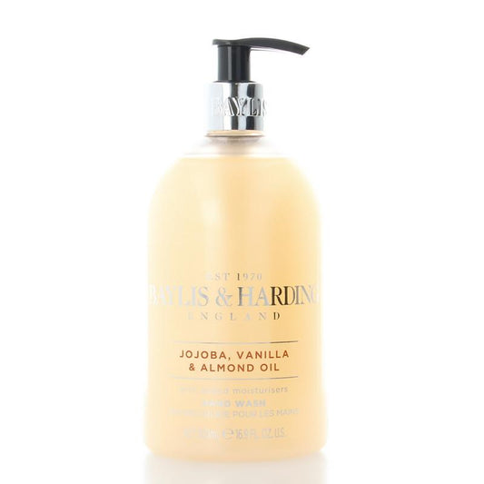 Baylis & Harding Mosaic hand soap with jojoba, silk, and almond oil in a 500ml bottle, showcasing the elegant packaging and product details.