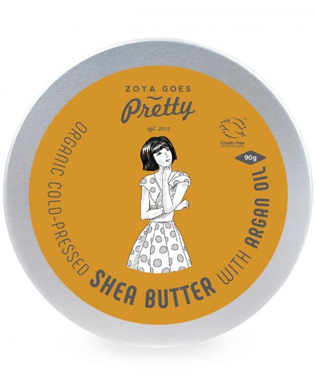 Zoya Goes Pretty Shea and argan body butter in a 90g jar, moisturizing natural skincare for smooth, soft skin.
