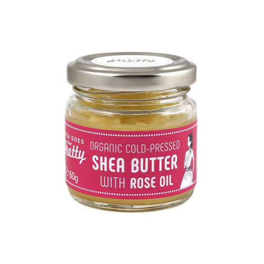 Zoya Goes Pretty Shea and Rose Butter body cream container, 60 grams, with a smooth, natural skincare product appearance.