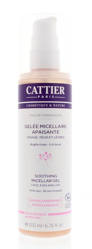 Cattier Verzachtende micellair gel voor gevoelige huid in een 200ml fles, gezichtsverzorging met zachte reiniging en kalmerende werking.