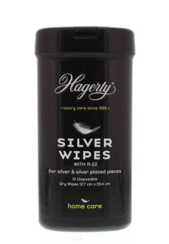 Hagerty Silver wipes pack containing 12 cleaning cloths, designed for polishing and maintaining silverware and jewelry.