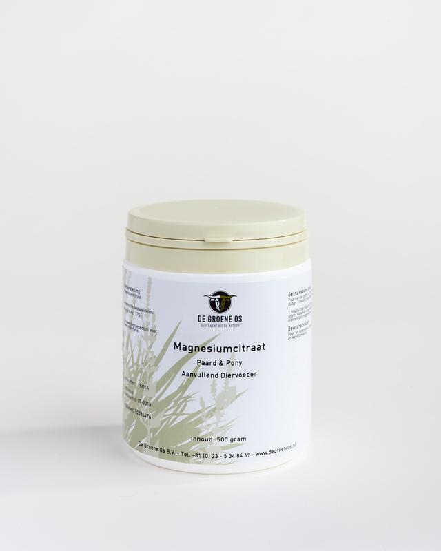 Groene Os Magnesiumcitraat voedingssupplement voor paarden en pony's, 500 gram verpakking, gezonde mineralen voor dieren