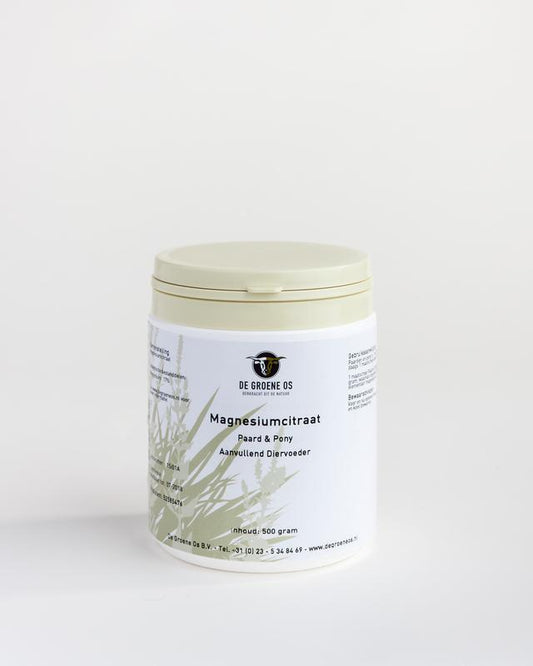 Groene Os Magnesiumcitraat voedingssupplement voor paarden en pony's, 500 gram verpakking, gezonde mineralen voor dieren
