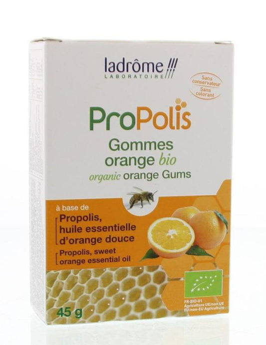 Ladrome Propolis gommetjes sinaas bio in een glazen pot, natuurlijke kruidenpreparaten met bijenpropolis, 45 gram