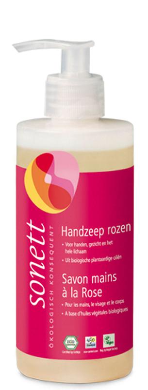 Sonett handzeep rozen vloeibaar in 300ml bottle, natural rose-scented liquid hand soap for gentle hand care.