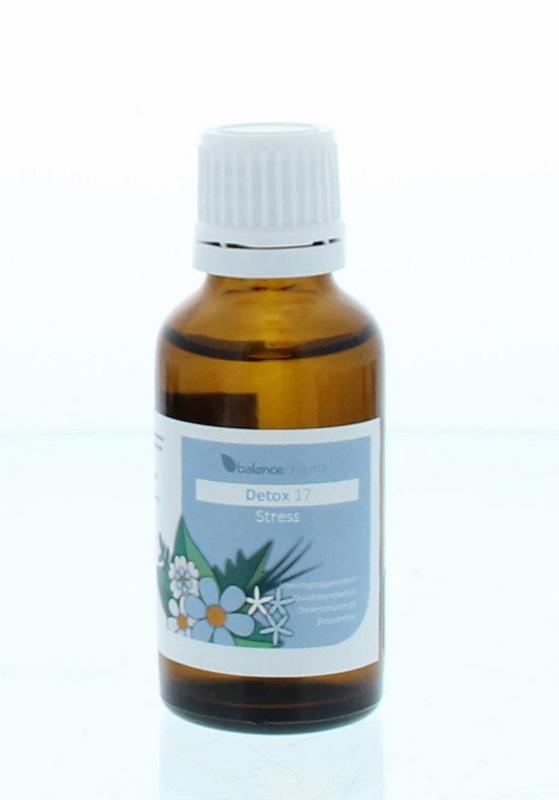 Bottle of Balancepharma Stress Detox herbal tincture in a 30ml dropper bottle, part of Kruidenpreparaten by Balancepharma.