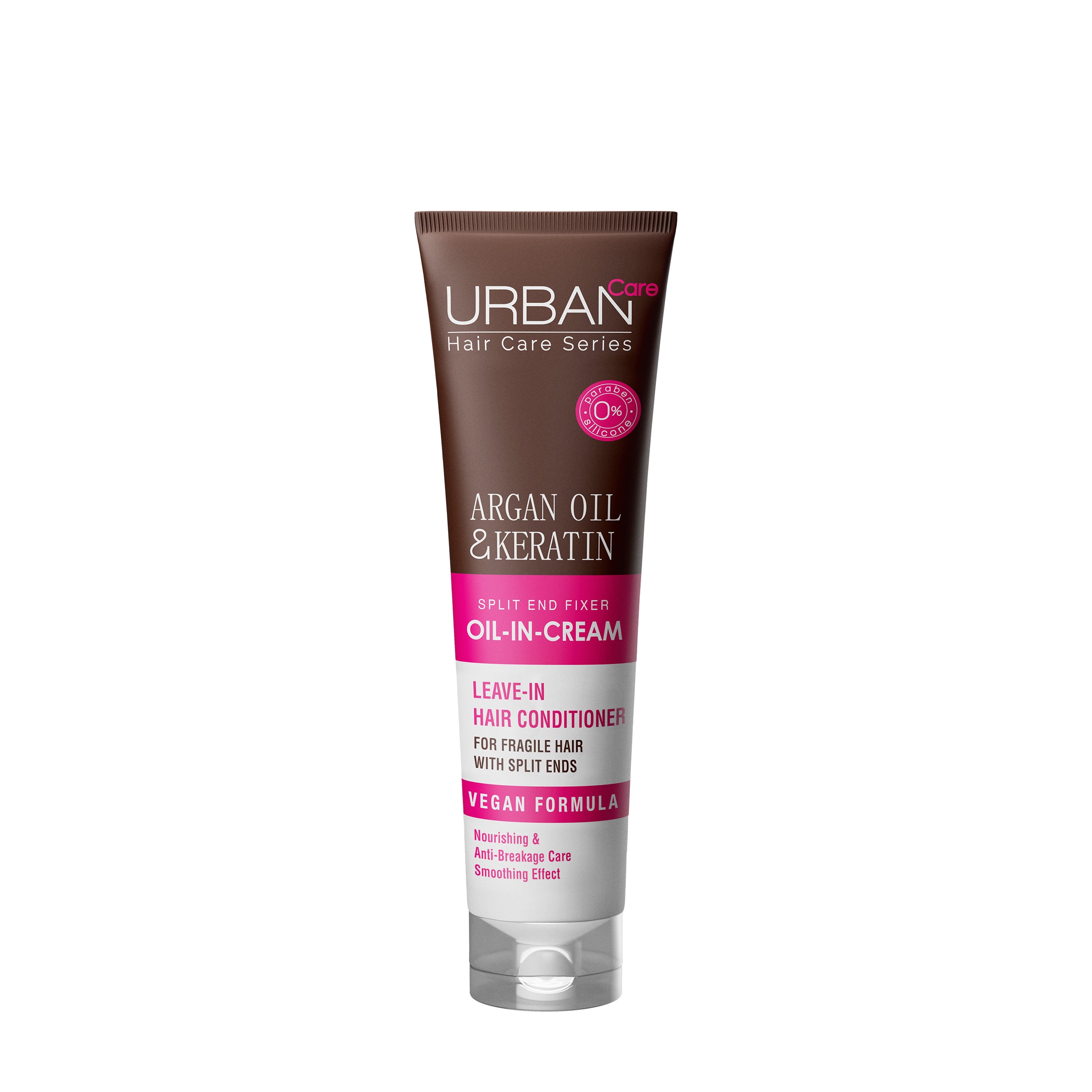 Urban Care Argan oil and keratin color protect cream in 150ml container, for nourishing hair care and color preservation.
