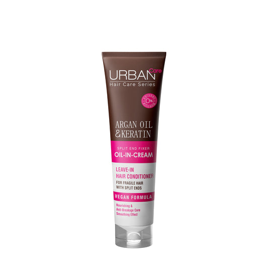 Urban Care Argan oil and keratin color protect cream in 150ml container, for nourishing hair care and color preservation.