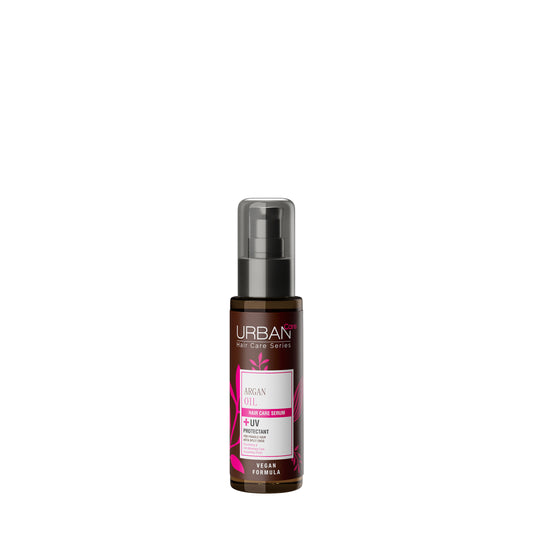 Urban Care Argan oil and keratin hair serum bottle, 75ml, for nourishing hair care and smooth, shiny hair.