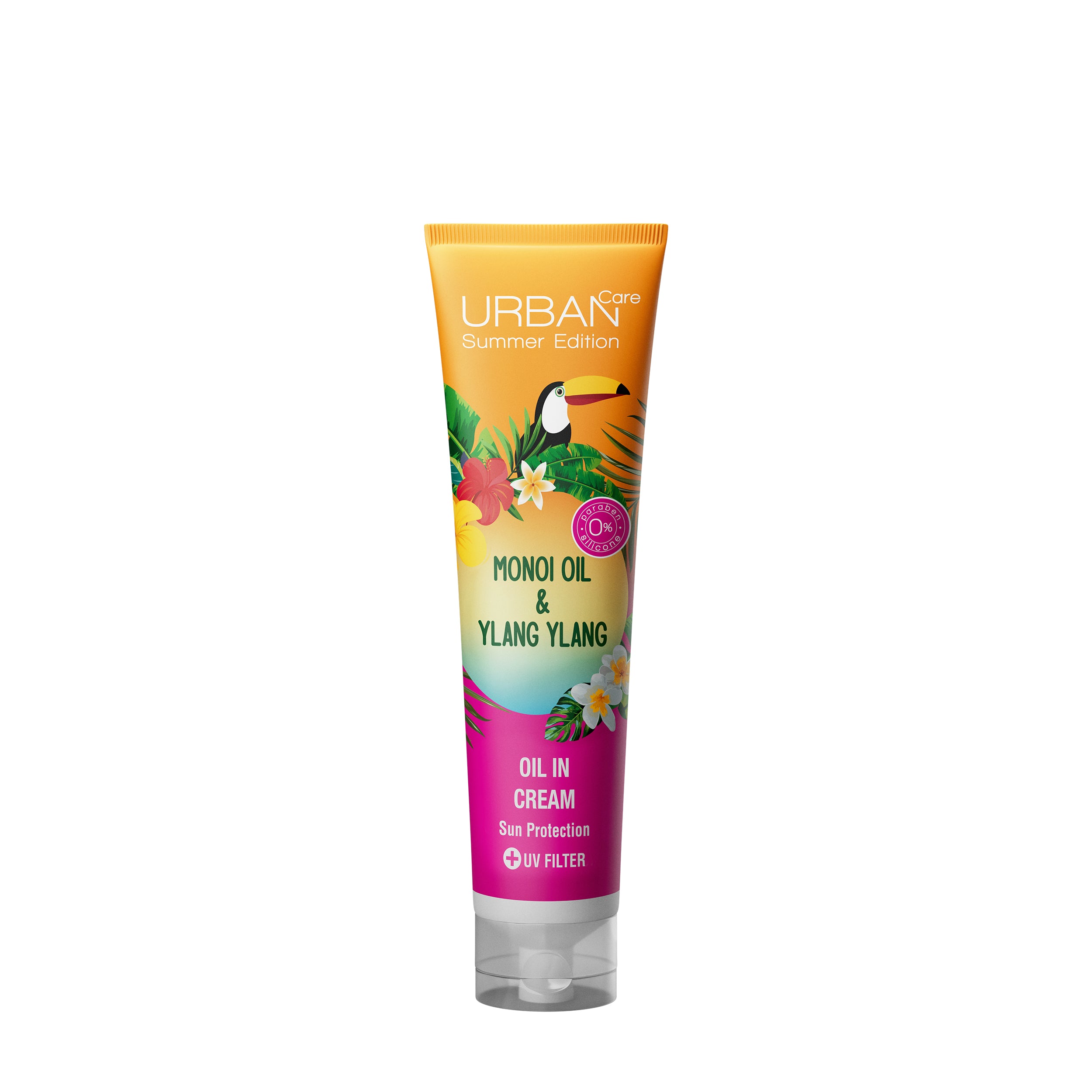 Urban Care Monoi & ylang ylang oil hair cream in 150ml jar, showing the creamy texture and enriched with floral oils.