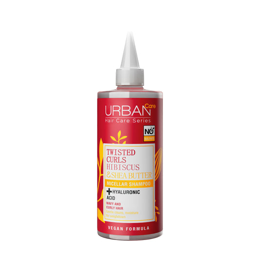 Urban Care Hibiscus & Shea Butter shampoo micellar bottle, 340ml, for nourishing hair care and gentle cleansing.