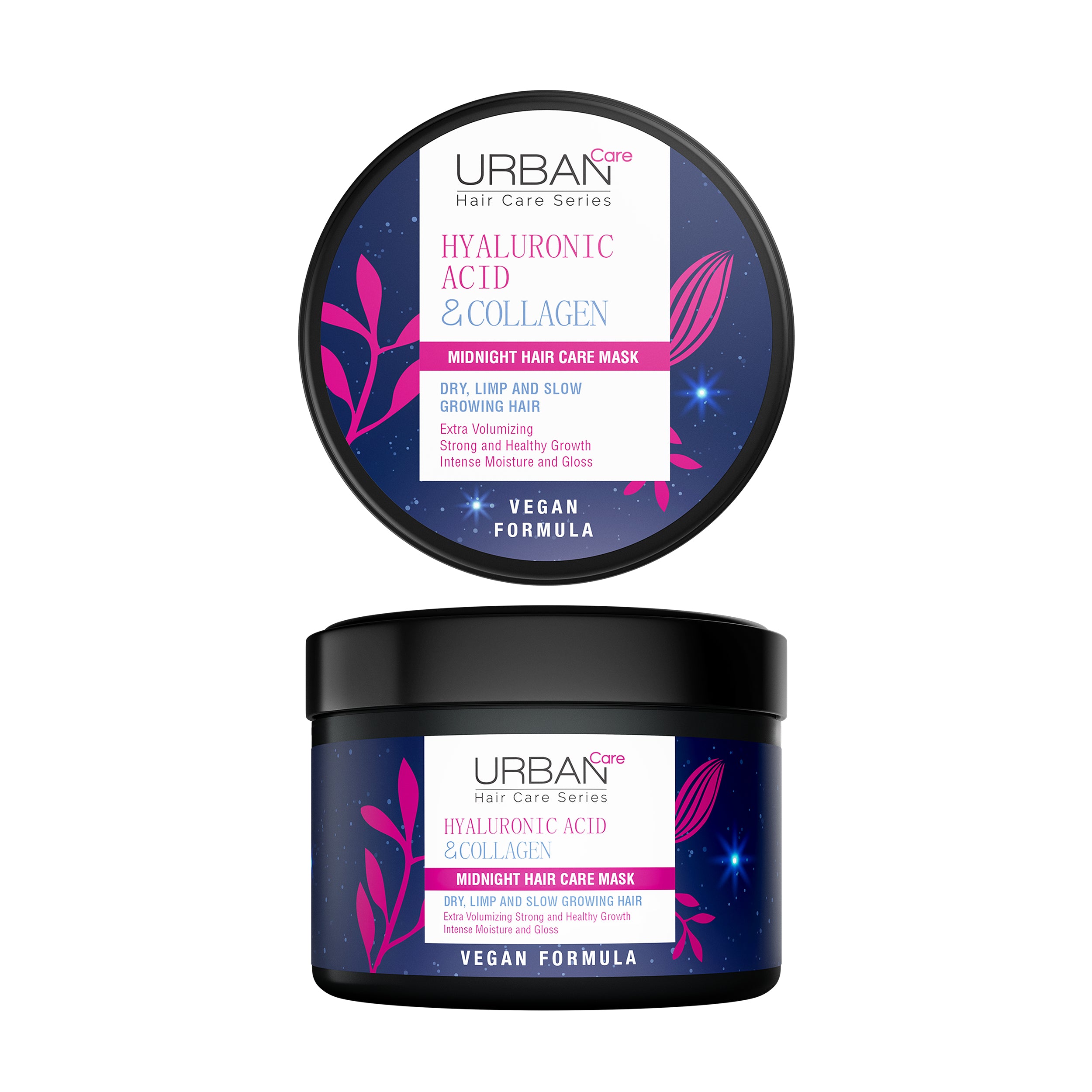 Urban Care Hyaluronic Acid and Collagen Night Mask for hair, 230ml, moisturizing and nourishing hair care treatment.