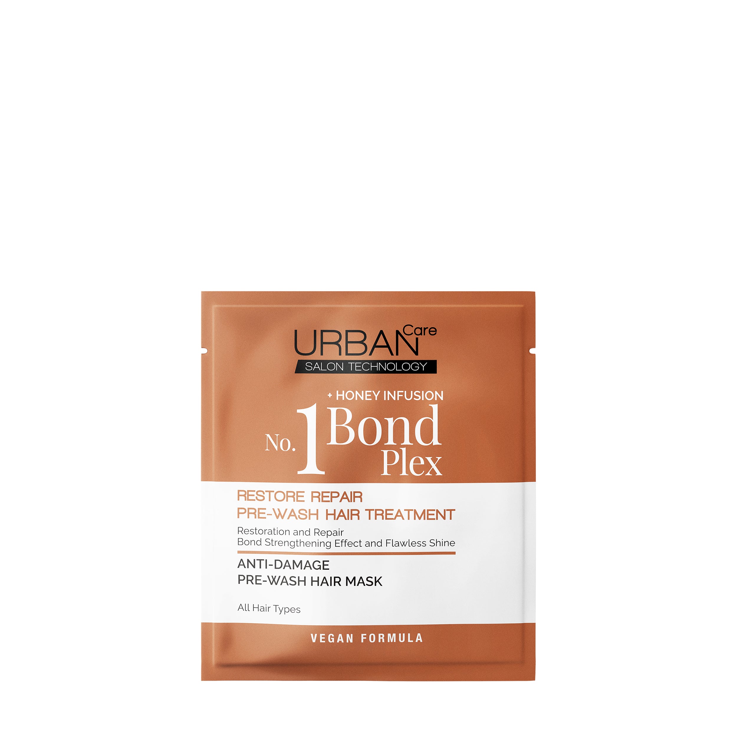 Urban Care No 1 Bond Plex pre-wash treatment for hair, 50ml, repairing and strengthening damaged hair in a clear bottle.