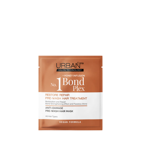 Urban Care No 1 Bond Plex pre-wash treatment for hair, 50ml, repairing and strengthening damaged hair in a clear bottle.