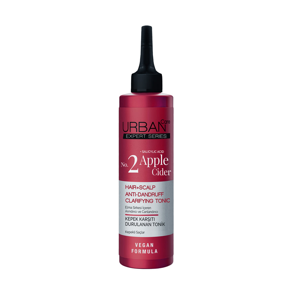 Urban Care No 2 Apple Cider Anti-Dandruff Tonic bottle, 200ml, for hair care with apple cider ingredients, on a white background.
