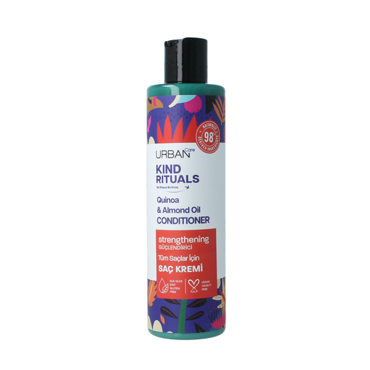Urban Care Kind Rituals quinoa and almond hair conditioner bottle, 250ml, with a white and beige label and pump dispenser.