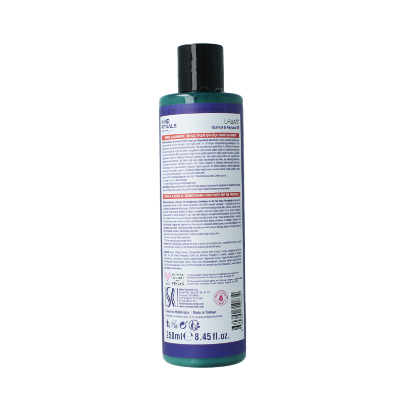 Urban Care Kind Rituals quinoa and almond hair conditioner in 250ml bottle, nourishing hair care product for healthy hair.
