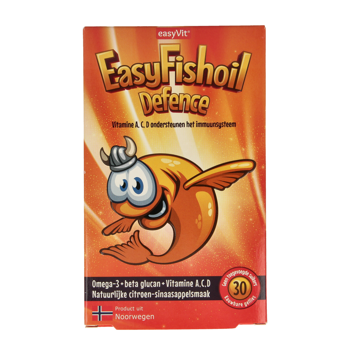 EasyVit Easyfishoil Defence Gummies, Vetzuren supplement with omega-3 fish oil in soft gummy form, shown in the image.