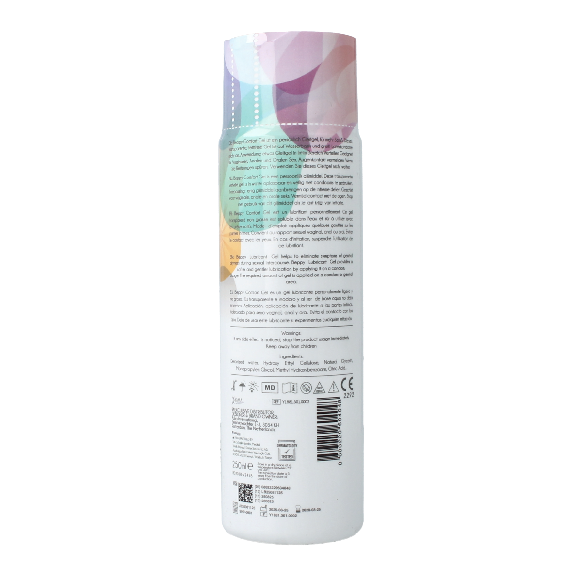 Beppy lubricant gel in a 250ml bottle, smooth and clear, designed for intimate use with Beppy brand erotiek products.
