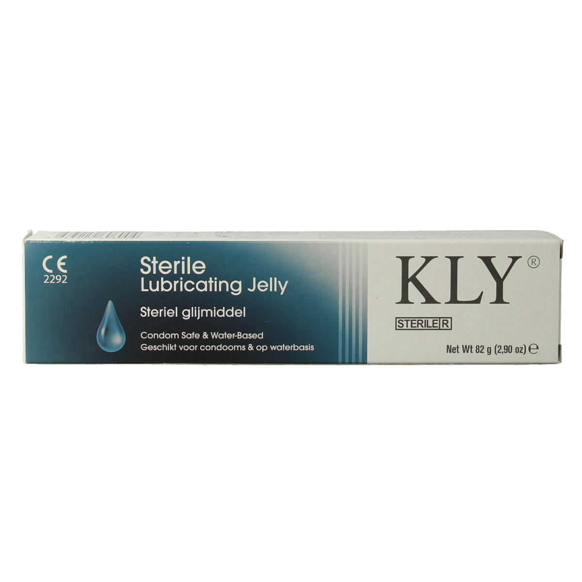 KLY sterile lubricant tube, 82g, smooth gel for personal or medical use, displayed in a clear image.