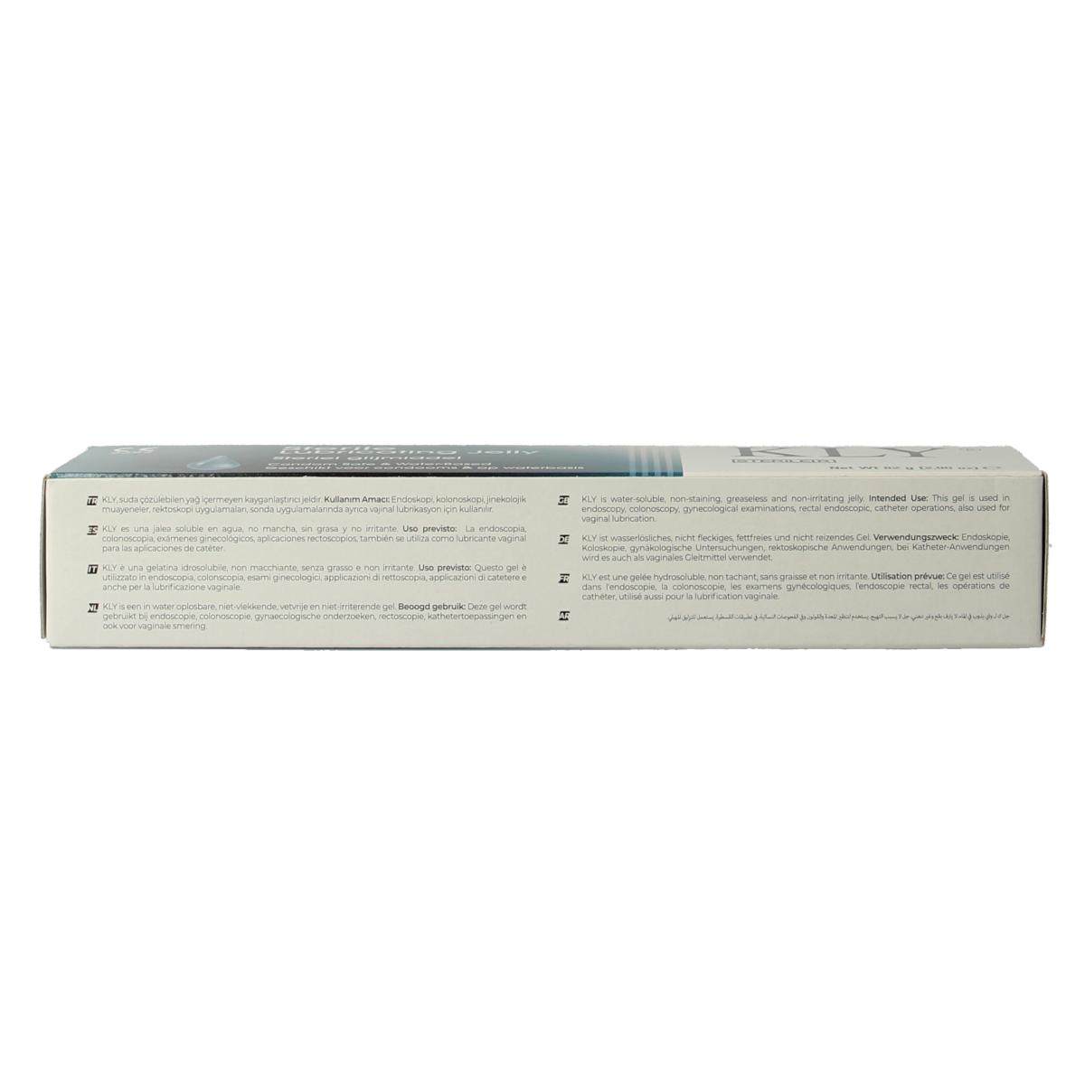 KLY sterile lubricant gel tube, 82 grams, smooth, clear glijmiddel for personal use, shown in a sleek tube with a white cap.