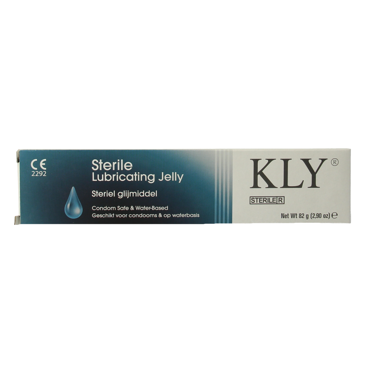 KLY sterile lubricant gel tube, 82 grams, smooth and clear glidmiddel for personal or medical use, displayed in the image.
