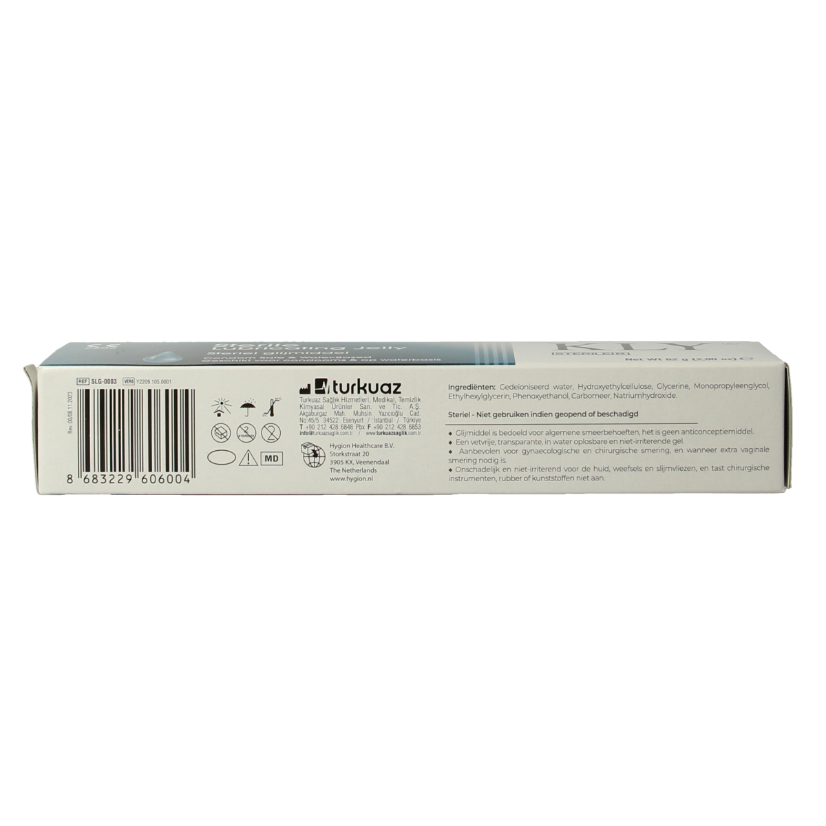 KLY sterile lubricant tube, 82 grams, smooth gel for personal or medical use, with the product packaging visible.