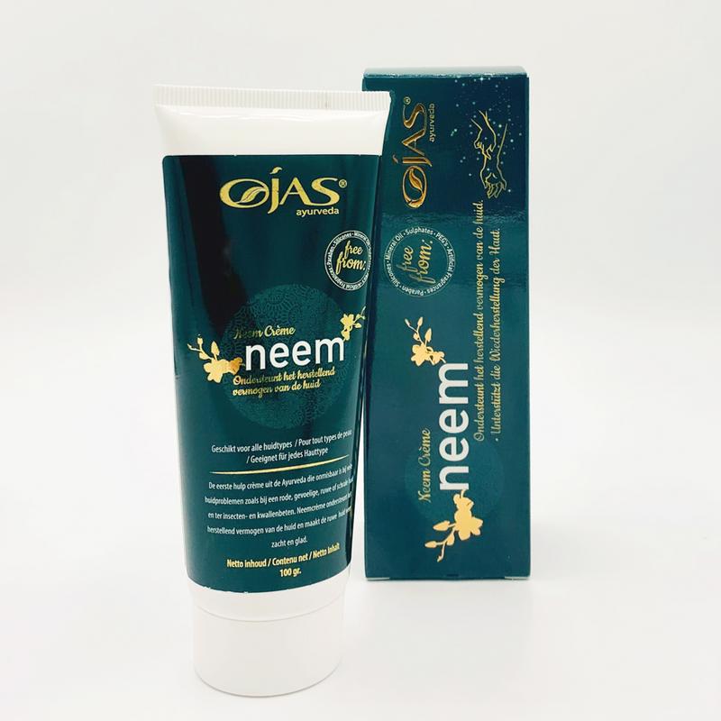 Ojas Neem creme in 100g jar, natural body care product with neem extract, suitable for nourishing and soothing skin.