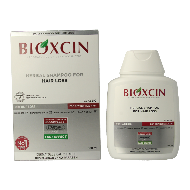 Bioxcin shampoo for normal to dry hair, 300ml bottle, gentle hair care product for healthy hair.