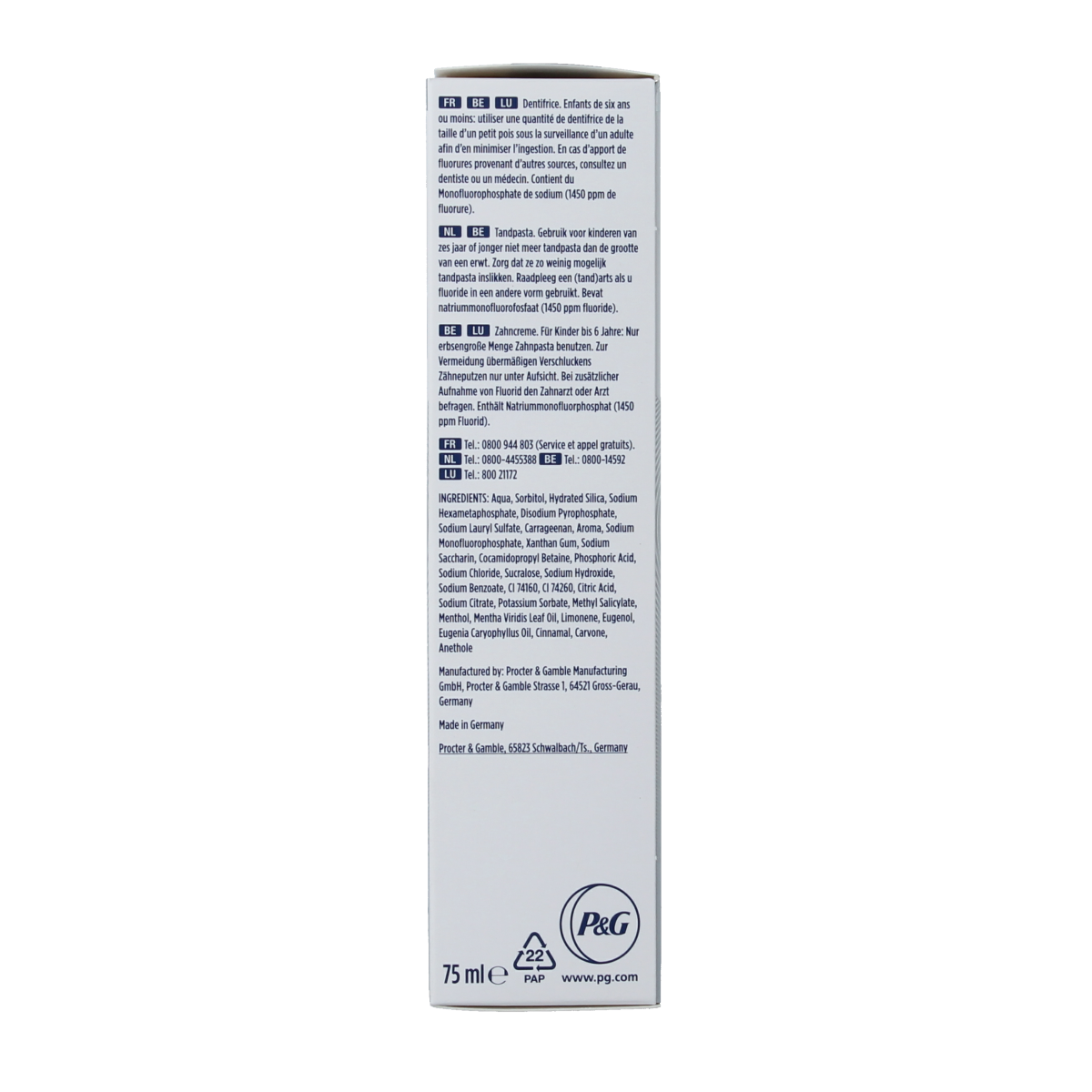 Oral B 3D White Clinical Radiant toothpaste tube, 75ml, showing the packaging and product branding.