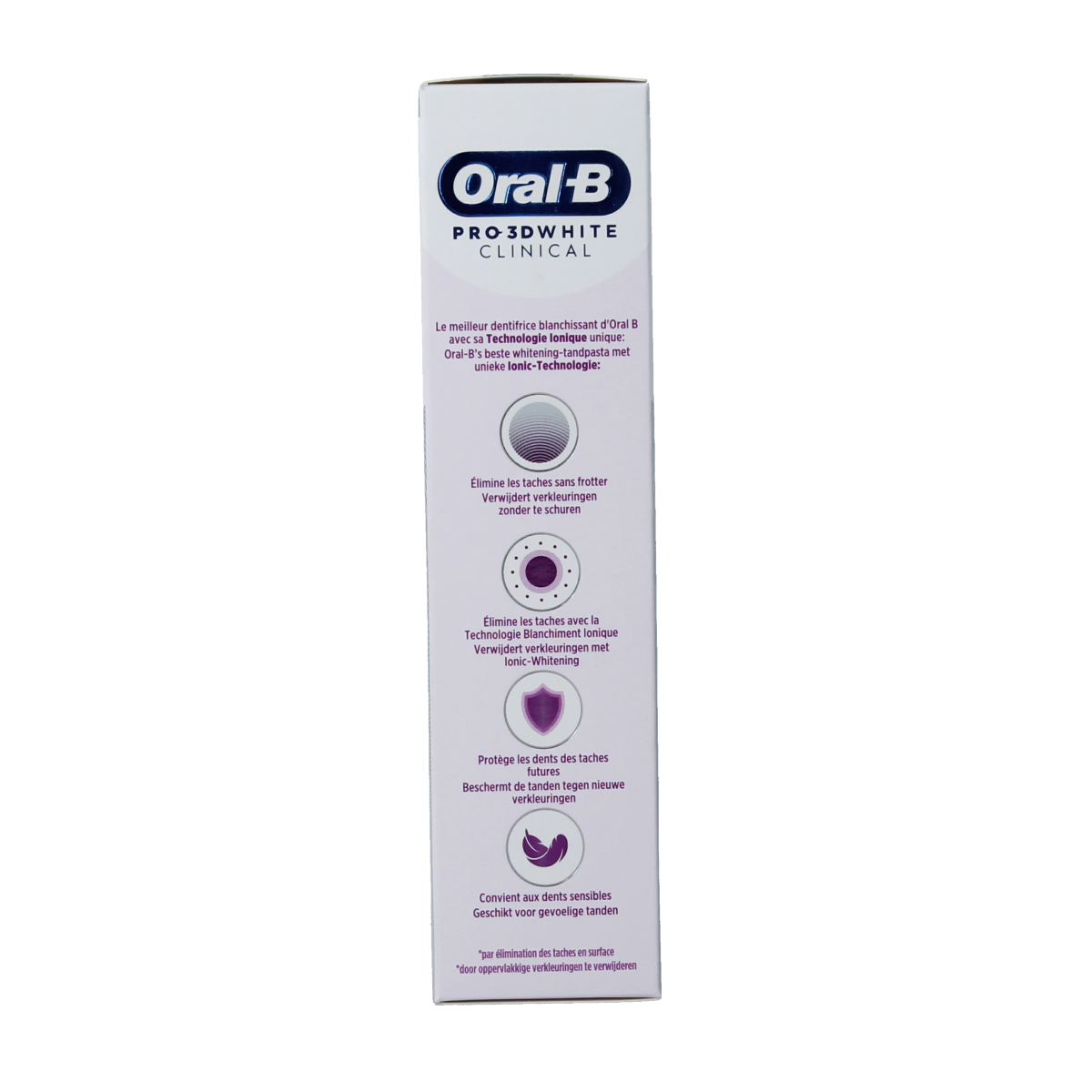 Oral B 3D White Clinical Radiant toothpaste in a 75ml tube, designed for brightening and whitening teeth.