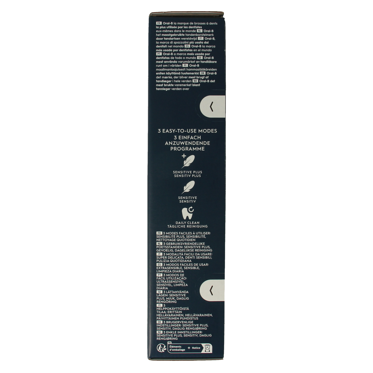 Oral B Vitality Pro blue electric toothbrush with replaceable head, displaying bristle detail and sleek design.
