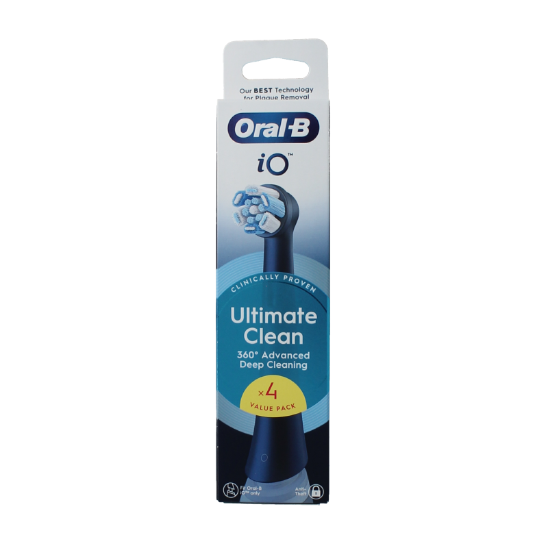 Set of four Oral B Ultimate Clean black toothbrush heads for effective plaque removal and fresh breath.