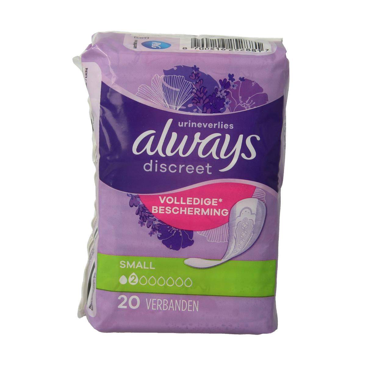 Always Discreet small incontinence pads, pack of 20, designed for discreet protection and comfort.