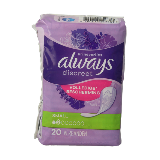 Always Discreet small incontinence pads, pack of 20, designed for discreet protection and comfort.