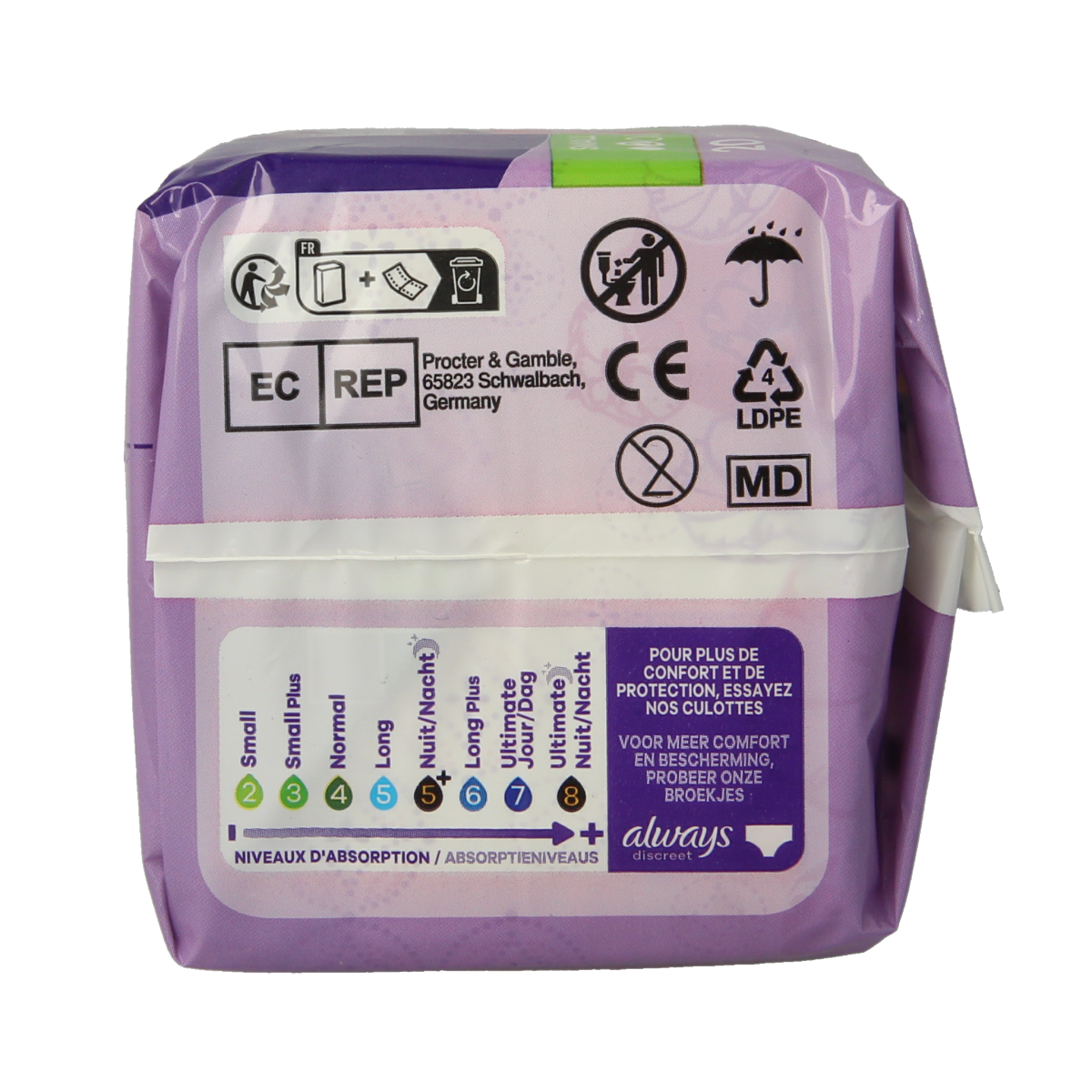 Always Discreet small incontinence pads, 20-pack, designed for discreet protection and comfort.
