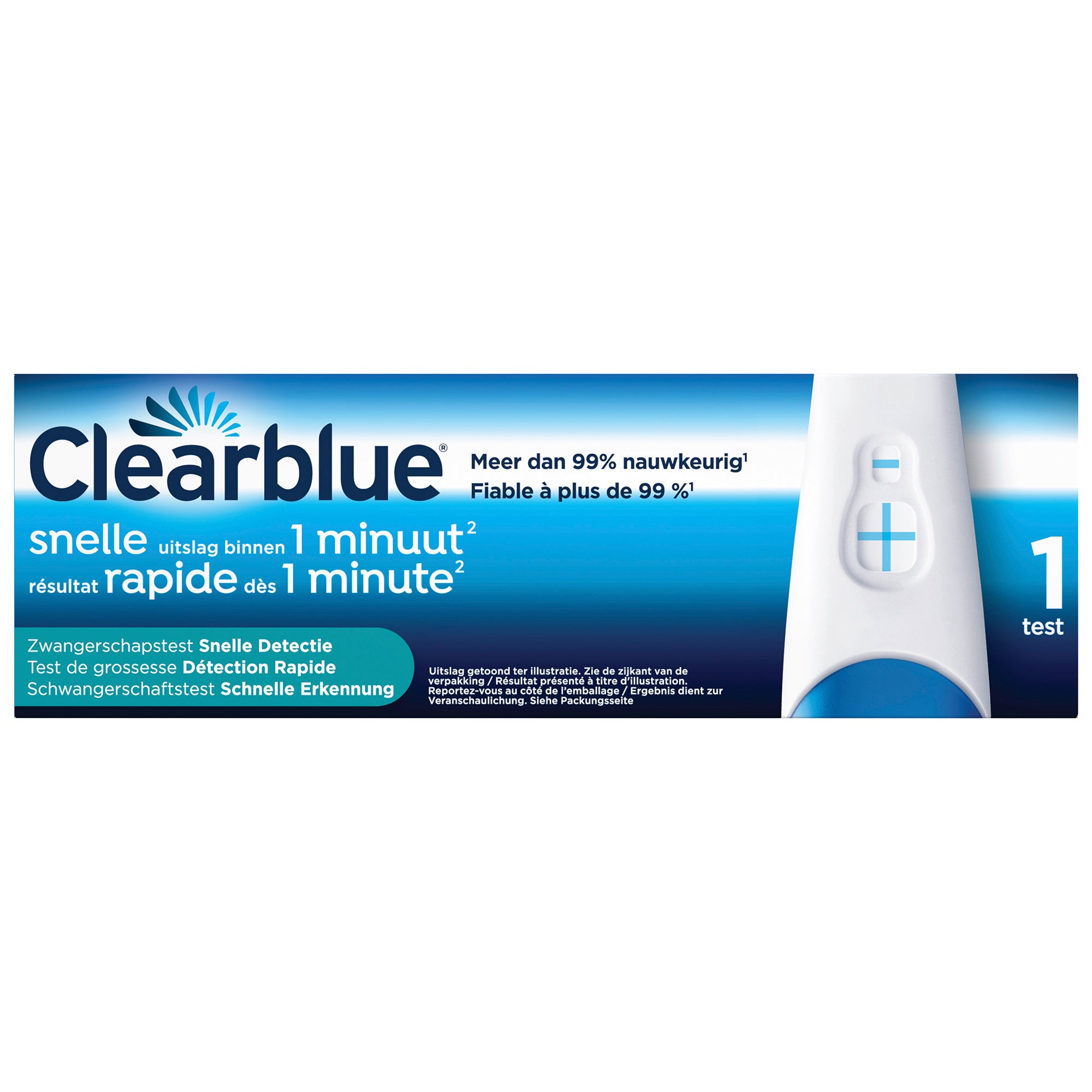Clearblue self-test kit with a single test strip for quick and easy detection, featuring clear packaging and branding.