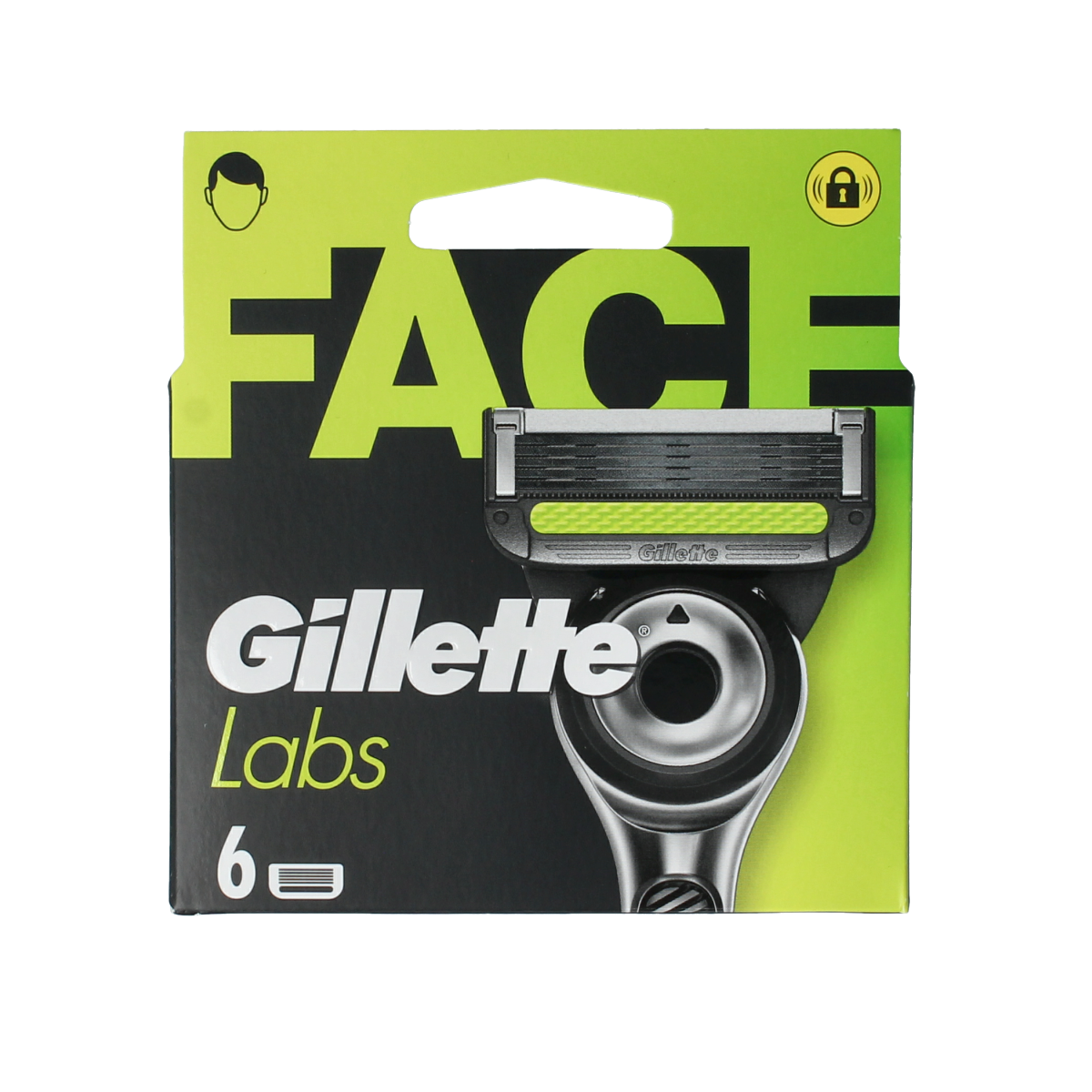 Gillette Labs Lubrastrip six-pack for razors, featuring smooth lubrication strips for comfortable shaving, displayed in the image.