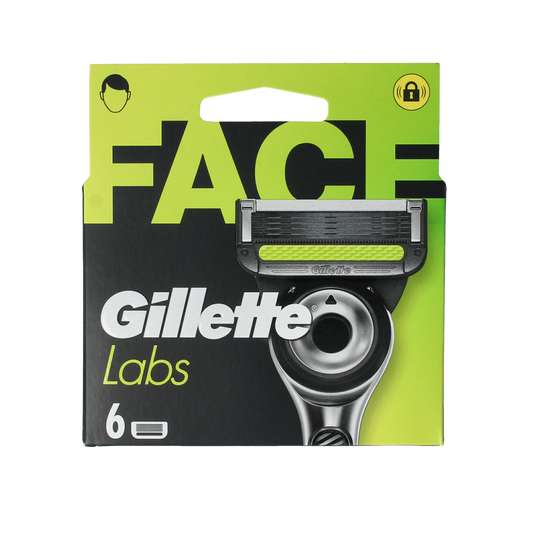 Gillette Labs Lubrastrip six-pack for razors, featuring smooth lubrication strips for comfortable shaving, displayed in the image.