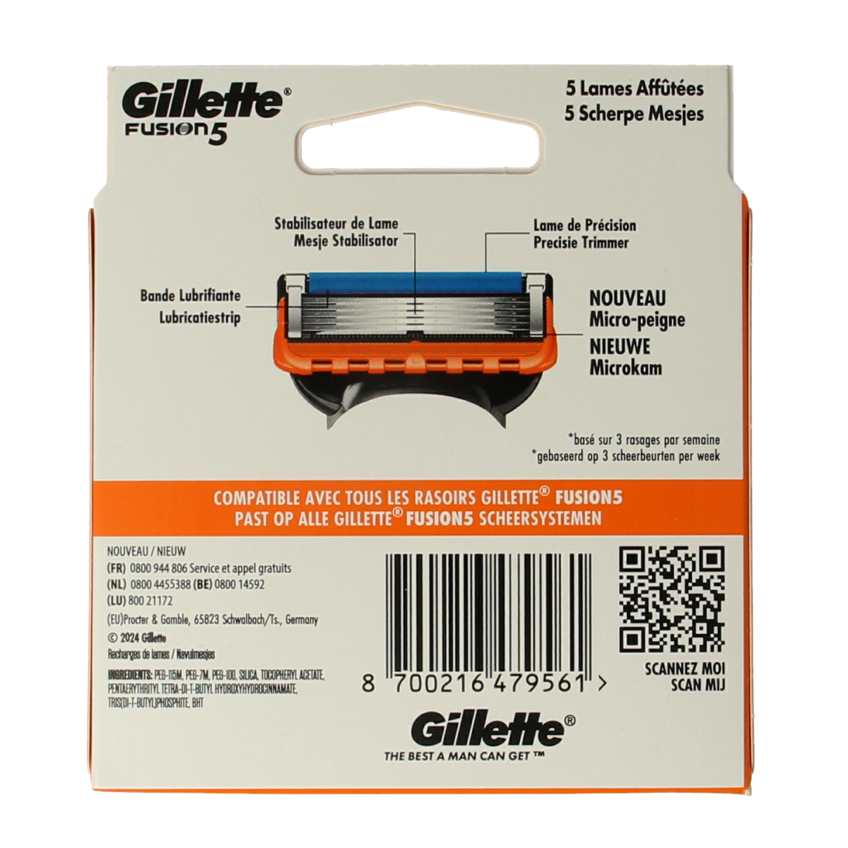 Gillette Fusion manual razor blades, 8-pack, for shaving, shown in the image