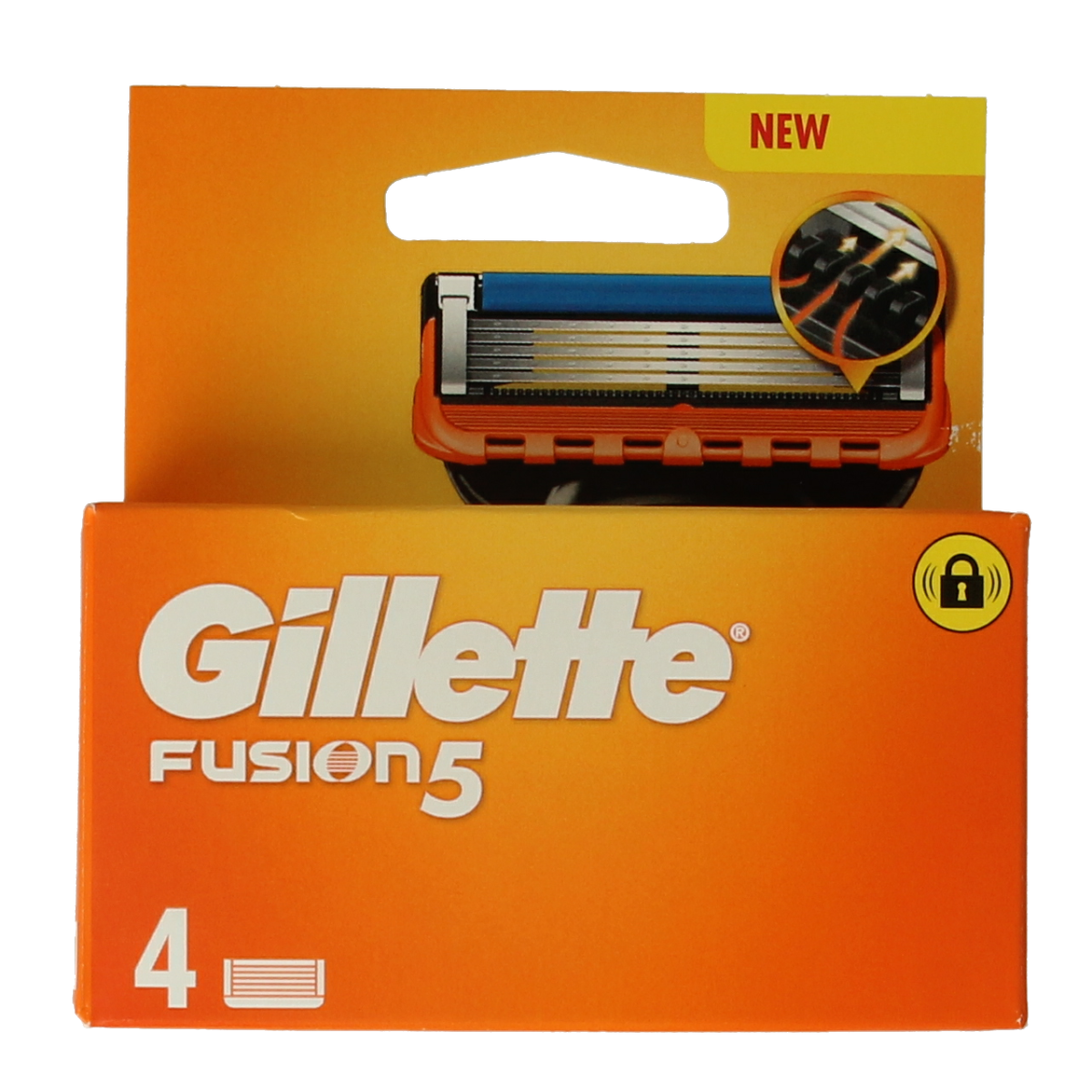 Gillette Fusion manual razor blades pack with four blades for precise shaving, shown in a clear image.