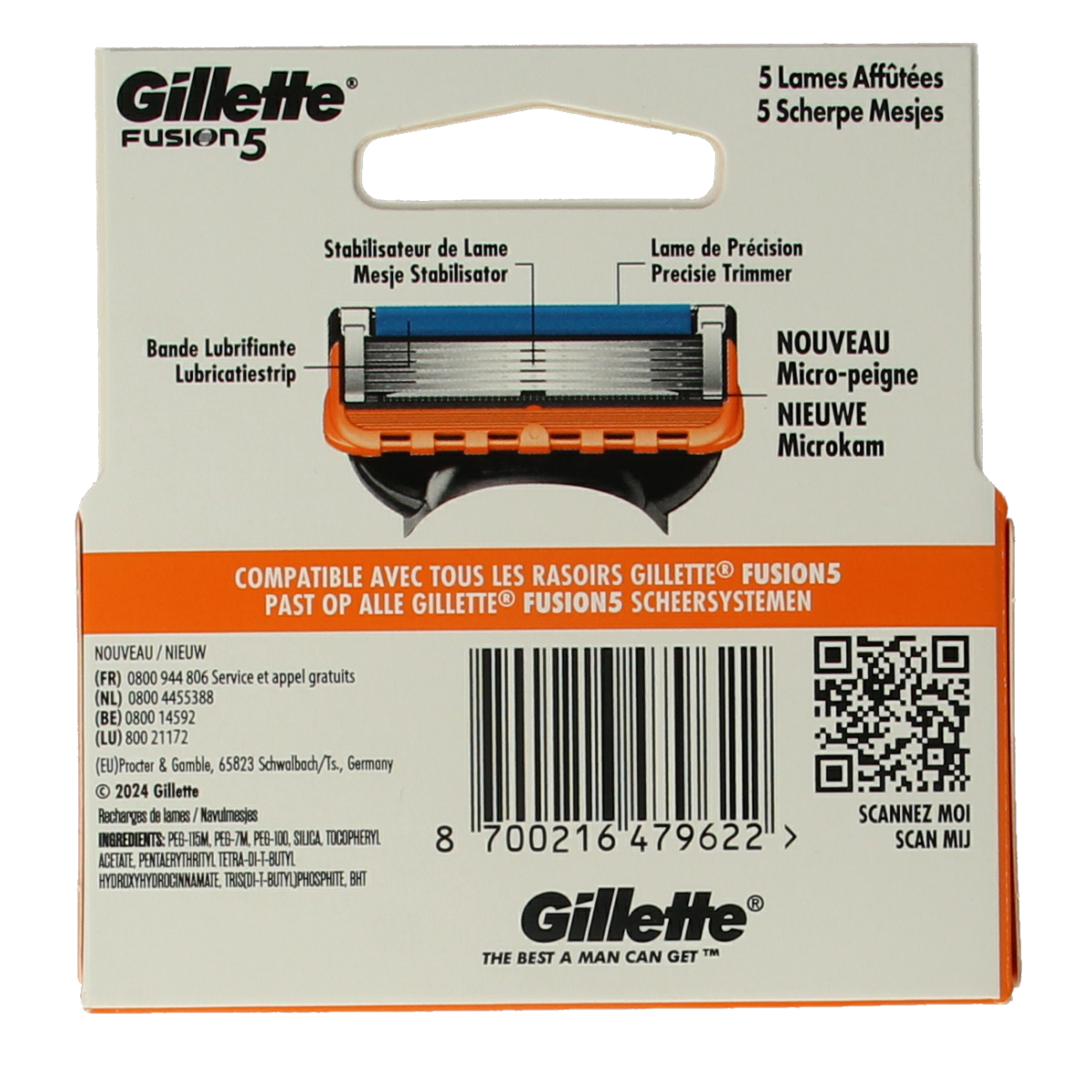 Gillette Fusion manual razor blades pack with 4 blades for shaving, featuring precision cutting edges and ergonomic design.