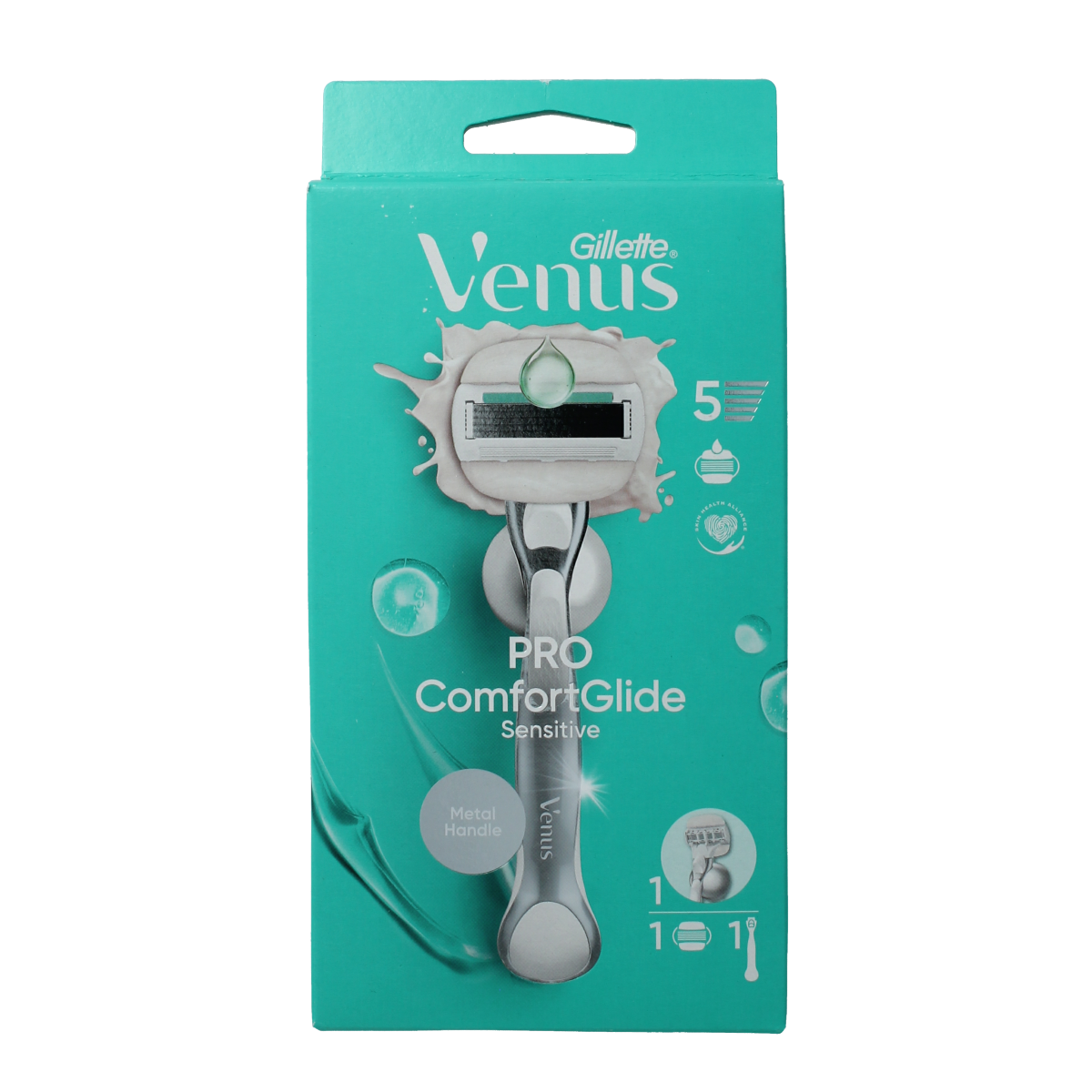 Gillette Comfortglide Sensitive shaver device with a single blade for gentle, comfortable shaving.