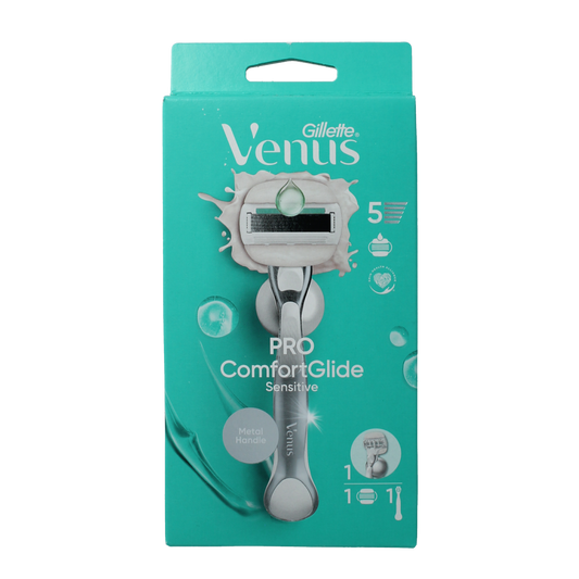 Gillette Comfortglide Sensitive shaver device with a single blade for gentle, comfortable shaving.