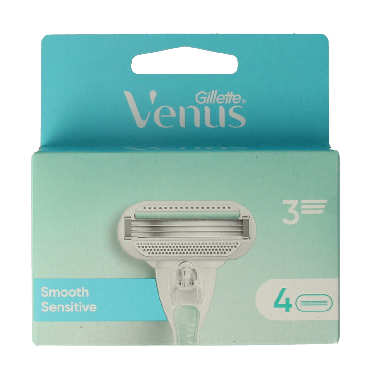 Gillette Venus Smooth Sensitive blades, set of 4, for women’s shaving, featuring gentle, sensitive skin-friendly razor blades.