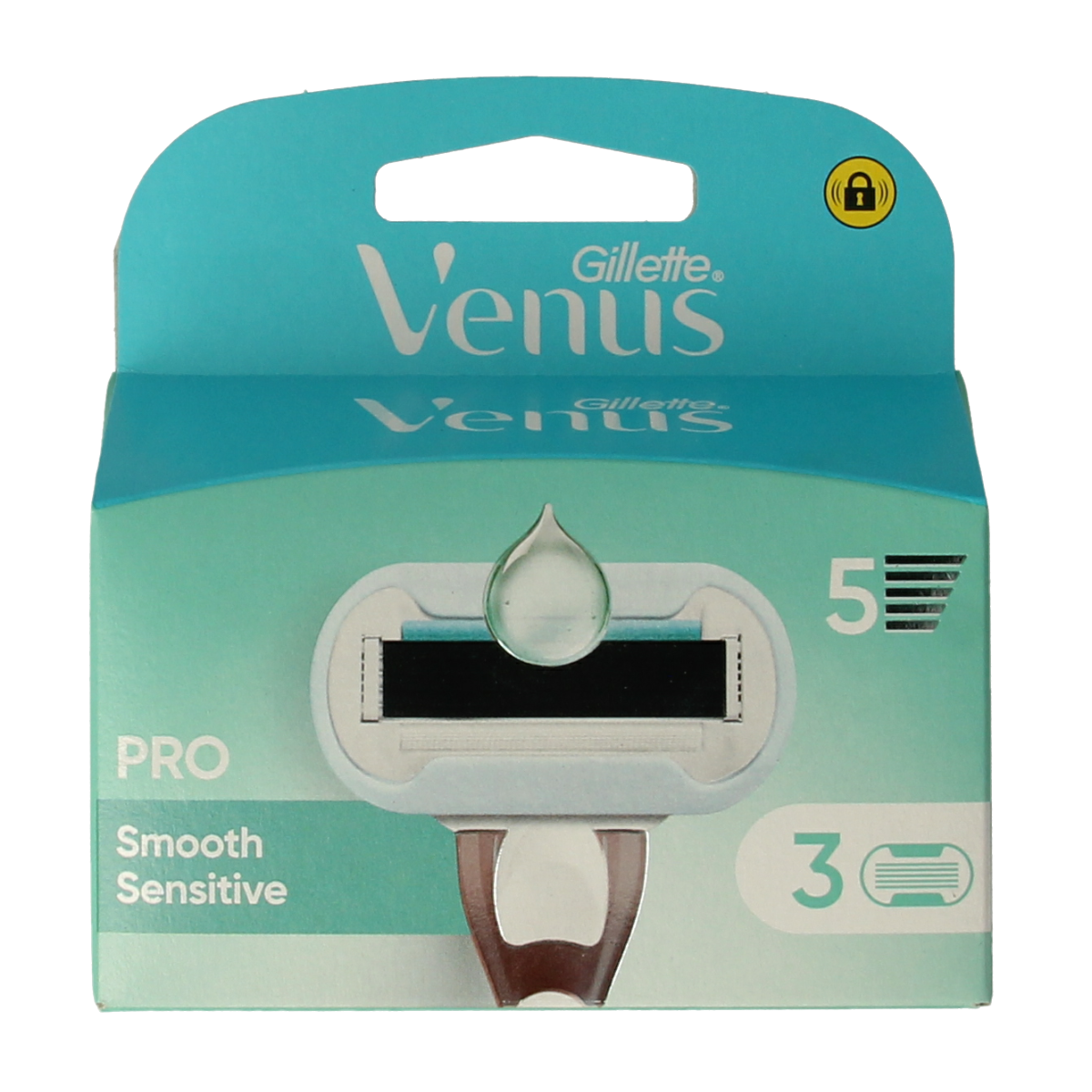 Gillette Venus Deluxe Smooth Sensitive razor blades, pack of 3, for sensitive skin, shown in the image.